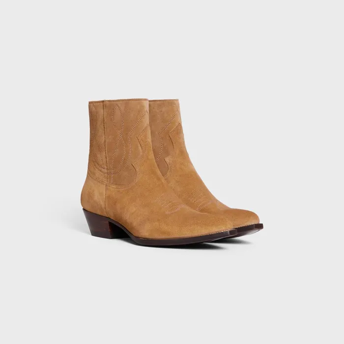 Zipped Western Boots In Suede Calfskin Havana Men CELINE BOOTS