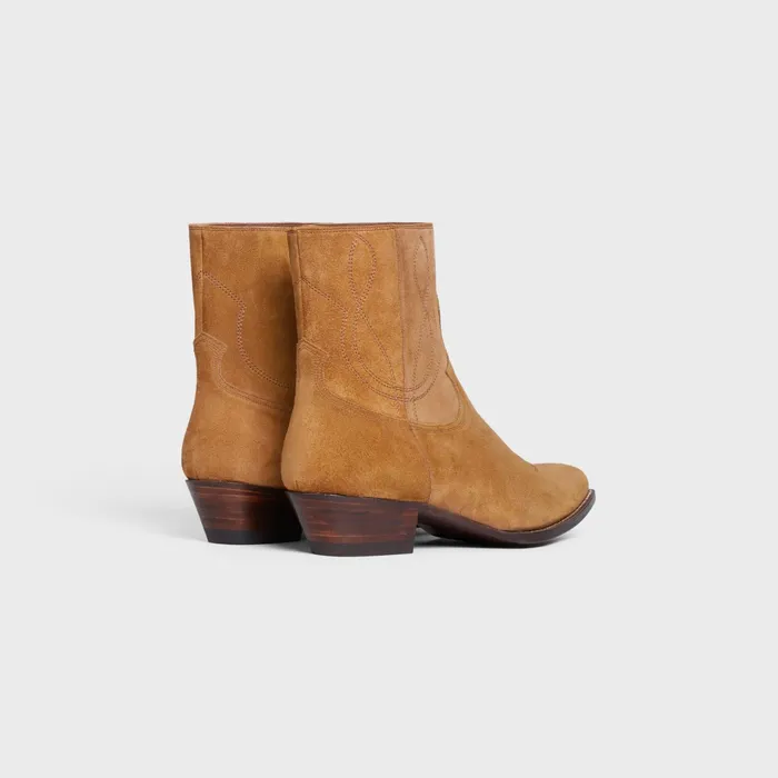 Zipped Western Boots In Suede Calfskin Havana Men CELINE BOOTS